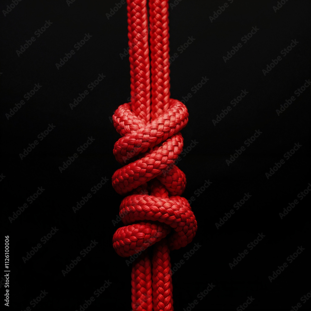 bright thick paracord rope with knot on dark background bright thick paracord rope with knot on dark background