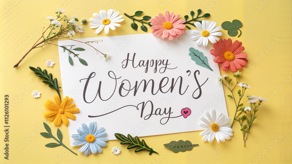 Elegant Women's Day card with yellow and pink daisies Elegant Women's Day card with yellow and pink daisies