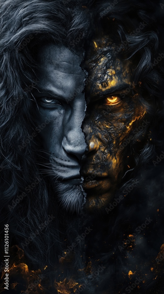 A surreal and artistic portrait that merges a woman's features with a lioness, creating a striking and evocative image that captivates the viewer's imagination. Conceptual art exploration A surreal and artistic portrait that merges a woman's features with a lioness, creating a striking and evocative image that captivates the viewer's imagination. Conceptual art exploration