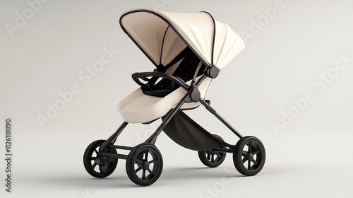 A 3D render of a noisereducing baby stroller cover in use photo