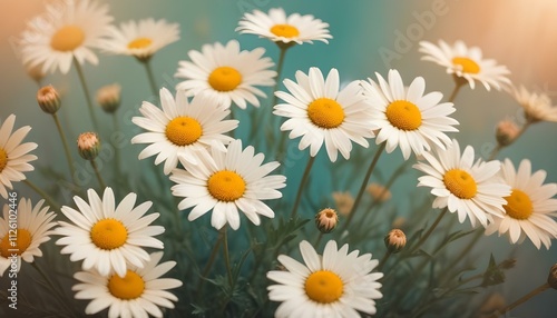 Flores de margaritas blancas sobre un fondo suave y de tonos cálidos