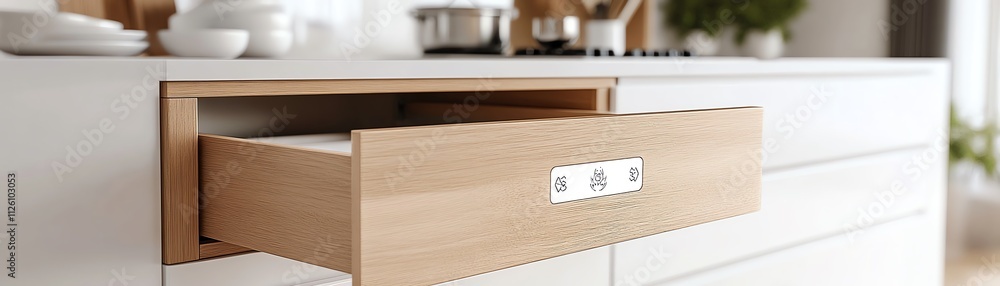 A babyproof drawer latch system in a modern kitchen A babyproof drawer latch system in a modern kitchen