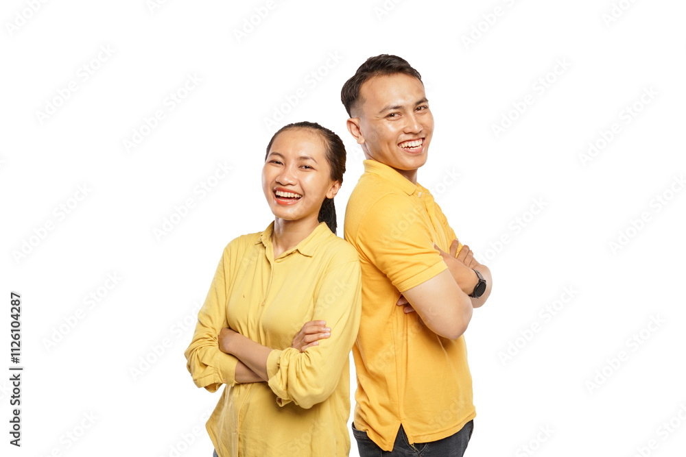 Obraz premium smiling cheerfully couple asian crossed arm