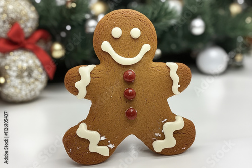 Smiling Gingerbread Man with Festive Decorations