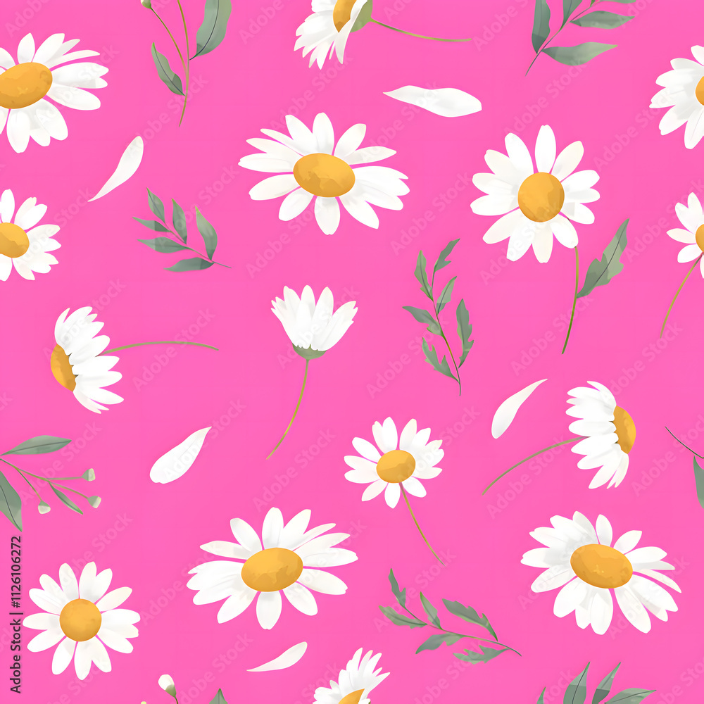Obraz premium Seamless White Floral Pattern with Pink Background