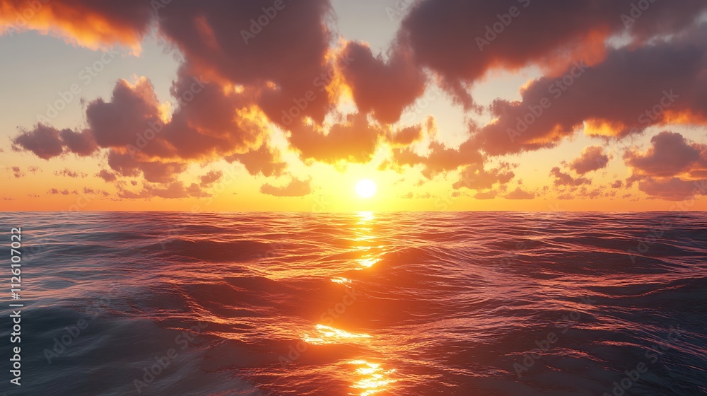 A serene sunset over calm ocean waters, reflecting vibrant colors in the sky. A serene sunset over calm ocean waters, reflecting vibrant colors in the sky.