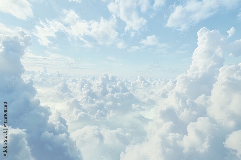 Fototapeta premium A serene sky filled with fluffy clouds under a bright blue atmosphere.