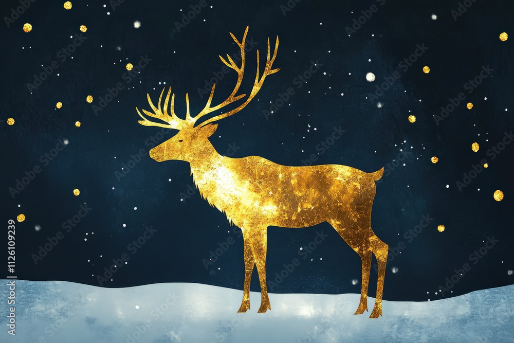 Elegant Golden Reindeer Silhouette with Starry Background Elegant Golden Reindeer Silhouette with Starry Background