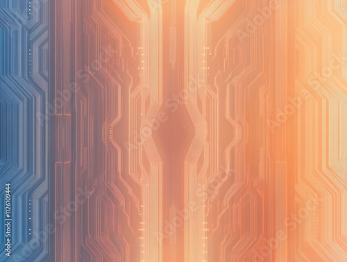 Abstract background with circuit board motifs and glowing lines, featuring blend of blue and orange hues, creating futuristic and technological feel