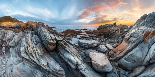 The captivating rocks at a serene beach showcase stunning natural formations, perfect for highlighting the unique beauty of rocks in a coastal environment. Embrace the beauty of rocks by the sea.