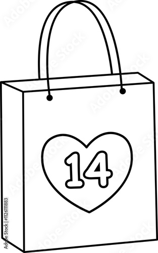 Isolated Valentine shopping paper bag outline.
Valentine's Day gift bag coloring drawing.
Transparent background.