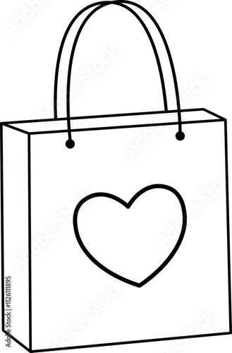 Isolated Valentine shopping paper bag outline.
Valentine's Day gift bag coloring drawing.
Transparent background.
