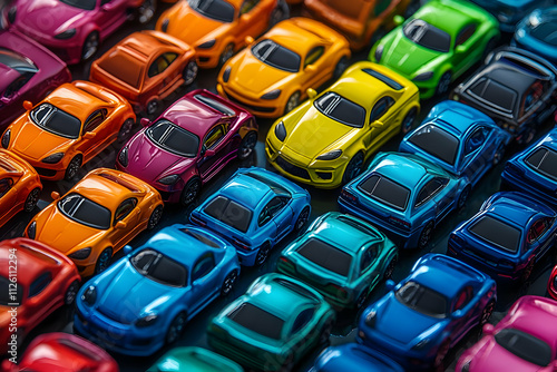 Colorful Toy Cars in a Row, Vivid Colors