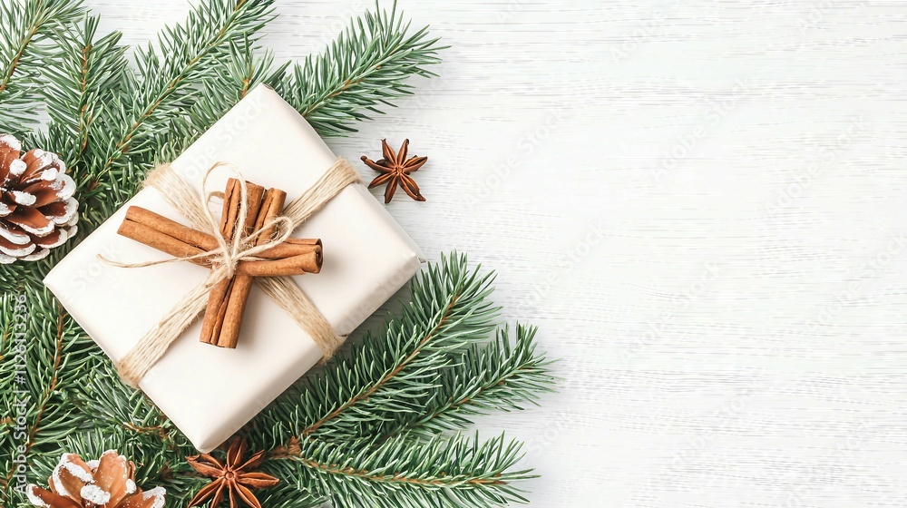 Elegant Christmas Gift with Cinnamon Sticks and Pine Cones Elegant Christmas Gift with Cinnamon Sticks and Pine Cones