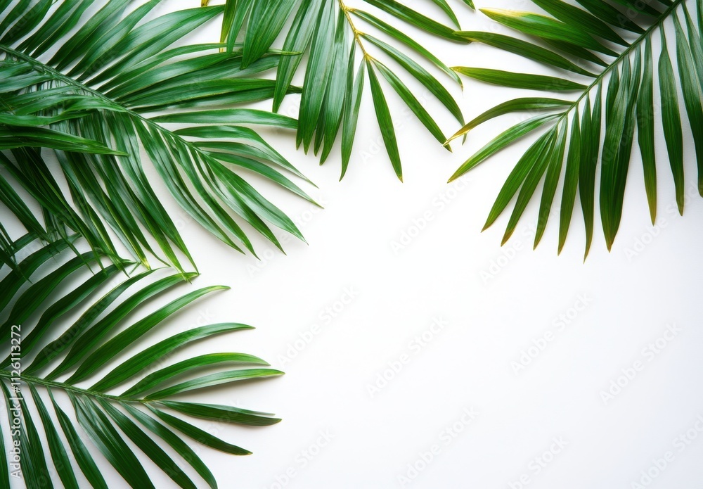 Lush Green Tropical Palm Leaves on a White Background for Creative Design, Print Materials, and Nature-Related Projects Lush Green Tropical Palm Leaves on a White Background for Creative Design, Print Materials, and Nature-Related Projects