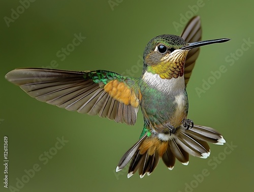 Breathtaking Green-Crowned Woodpecker Hummingbird in Flight photo