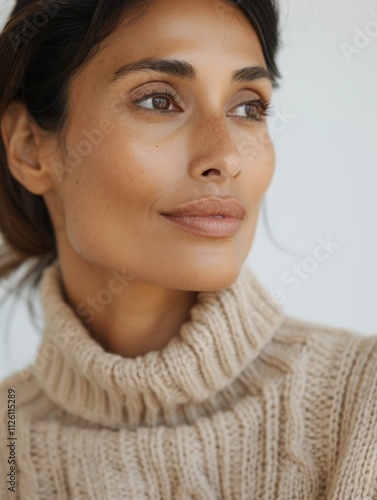 Obraz na płótnie elegant mature older woman beauty closeup studio portrait - skincare beige and white aesthetic, diverse beauty w salonie