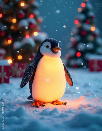 penguin on snow photo