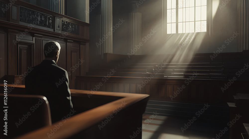 Allegedly – A courtroom scene with a shadow of doubt cast over a figure, 8k, hyper realistic. Allegedly – A courtroom scene with a shadow of doubt cast over a figure, 8k, hyper realistic.