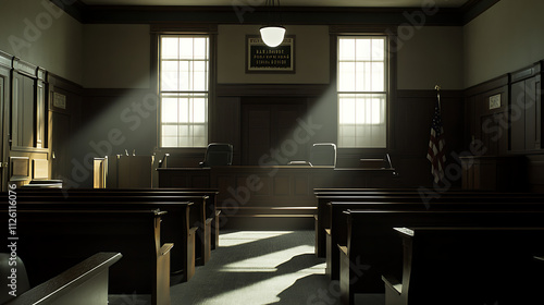 Allegedly – A courtroom scene with a shadow of doubt cast over a figure, 8k, hyper realistic.