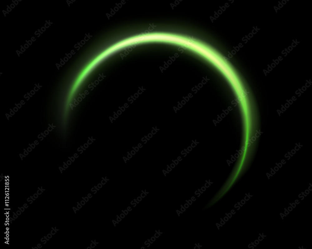 Obraz premium Green magic ring with glowing. Neon realistic energy flare halo ring. Abstract light effect on a black background. Vector illustration.