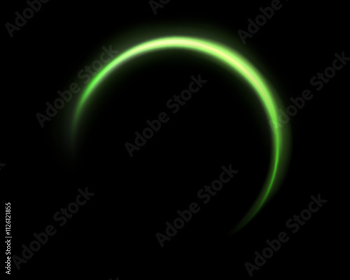 Green magic ring with glowing. Neon realistic energy flare halo ring. Abstract light effect on a black background. Vector illustration.