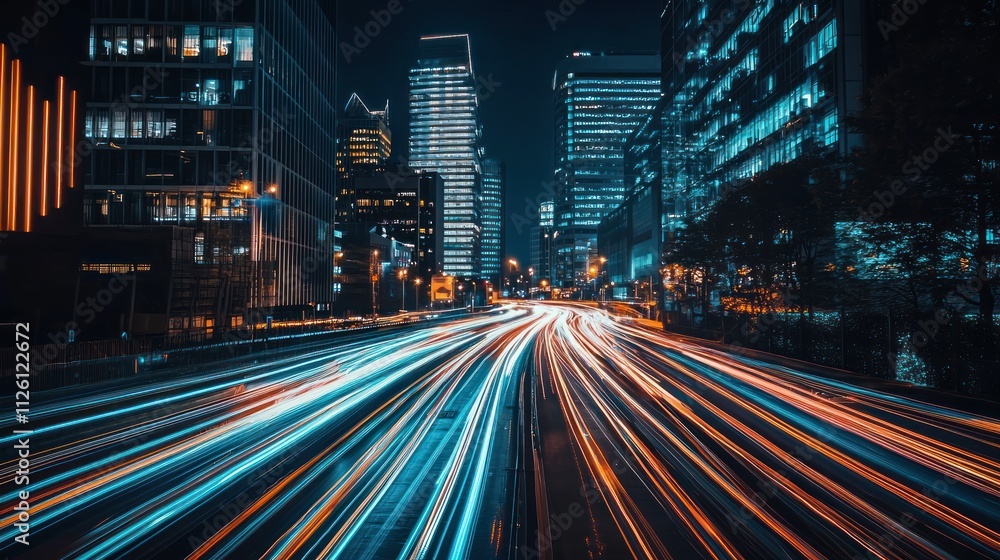 Obraz premium Night City Lights: Urban Speed and Vibrance