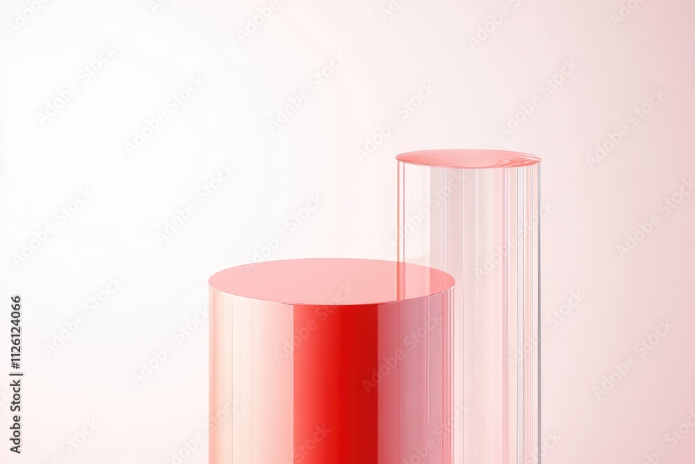 Abstract Red And Glass Cylinders On Pink Background Abstract Red And Glass Cylinders On Pink Background