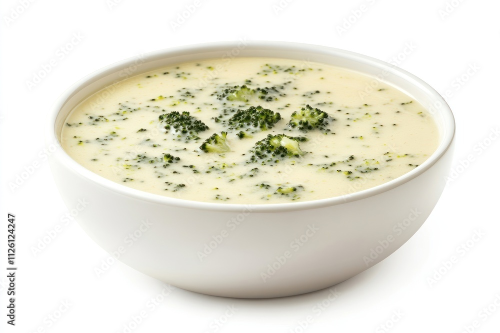 A creamy broccoli soup served in a white bowl, highlighting its texture and ingredients. A creamy broccoli soup served in a white bowl, highlighting its texture and ingredients.