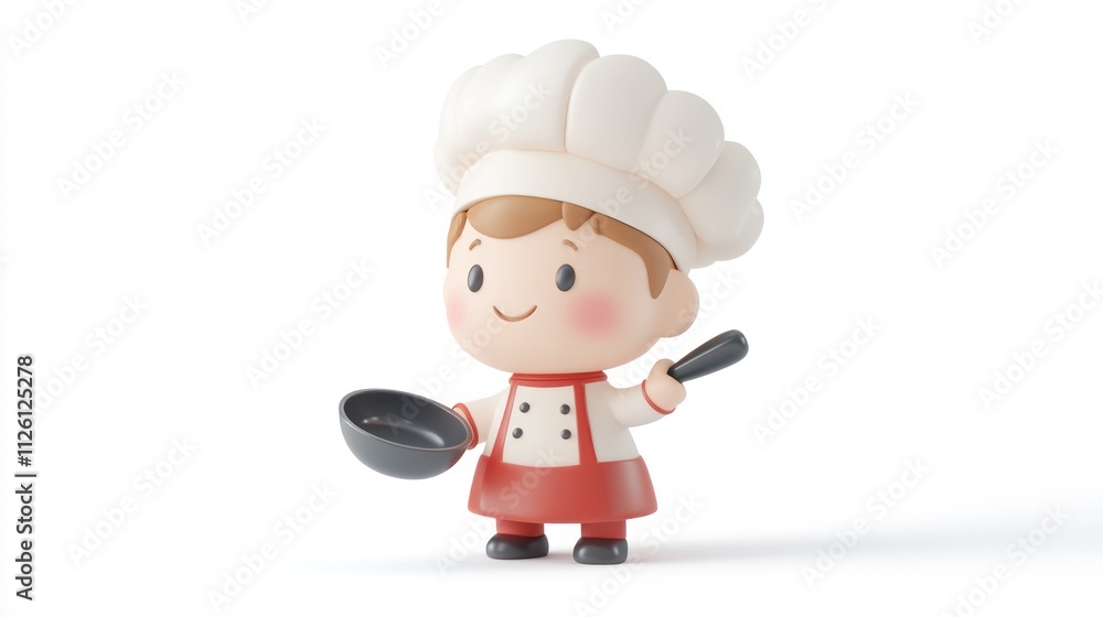 A cheerful cartoon chef character holding a frying pan and a spatula, ready to cook. A cheerful cartoon chef character holding a frying pan and a spatula, ready to cook.