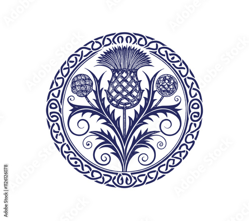 Scottish thistle vector Line art in Celtic style flower