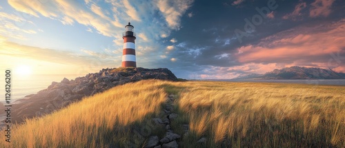 Serene Coastal Lighthouse at Sunset with Scenic Landscape