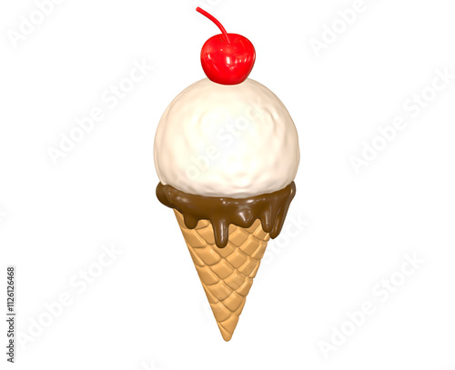 3d render ice cream with cherry on top isolated background