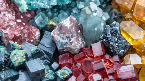 Close-Up Display of Vibrantly Colored Zinc (Zn) Minerals Collection against a White Background