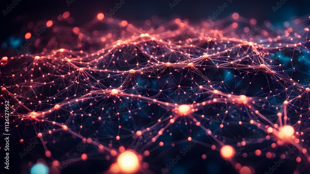 Obraz premium Abstract visualization of interconnected nodes and lines, representing data networks or systems.