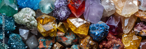 Close-Up Display of Vibrantly Colored Zinc (Zn) Minerals Collection against a White Background