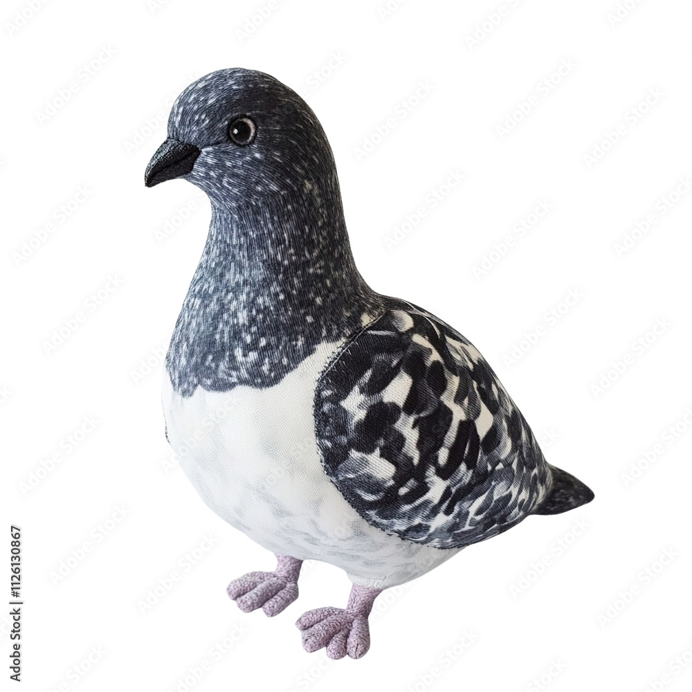 Fototapeta premium ANGLED VIEW of a perfectly made hyper realistic Pigeon bird soft toy isolated on a white transparent background
