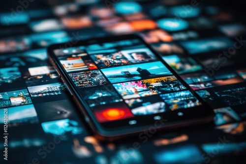 A smartphone is open to a social media news feed showing a variety of images and updates, symbolizing the digital information exchange. Generative AI