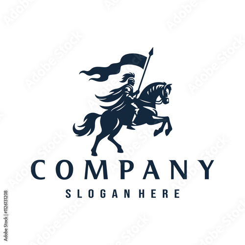 knight on horseback vintage logo design vector template illustration