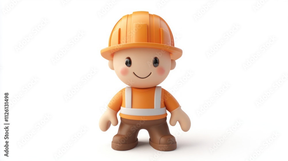 A cheerful cartoon construction worker figure wearing an orange hard hat and safety vest. A cheerful cartoon construction worker figure wearing an orange hard hat and safety vest.