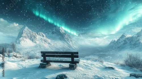 Breathtaking aurora borealis display over snowy mountains serene landscape nighttime view nature's majesty photo