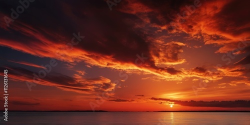 Deep Black and orange Fantasy vibrant panoramic sunset sky