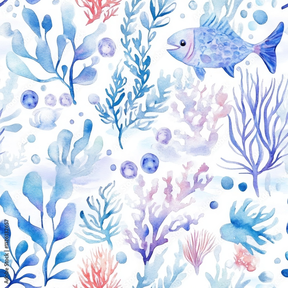 Fototapeta premium Whimsical Marine Life Watercolor Collection