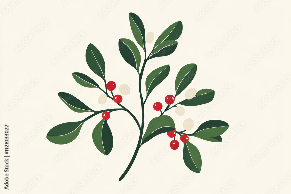 Festive Holly with Red Berries Illustration Festive Holly with Red Berries Illustration