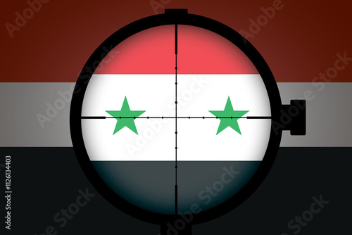 View through a sniper scope, flag of Syria