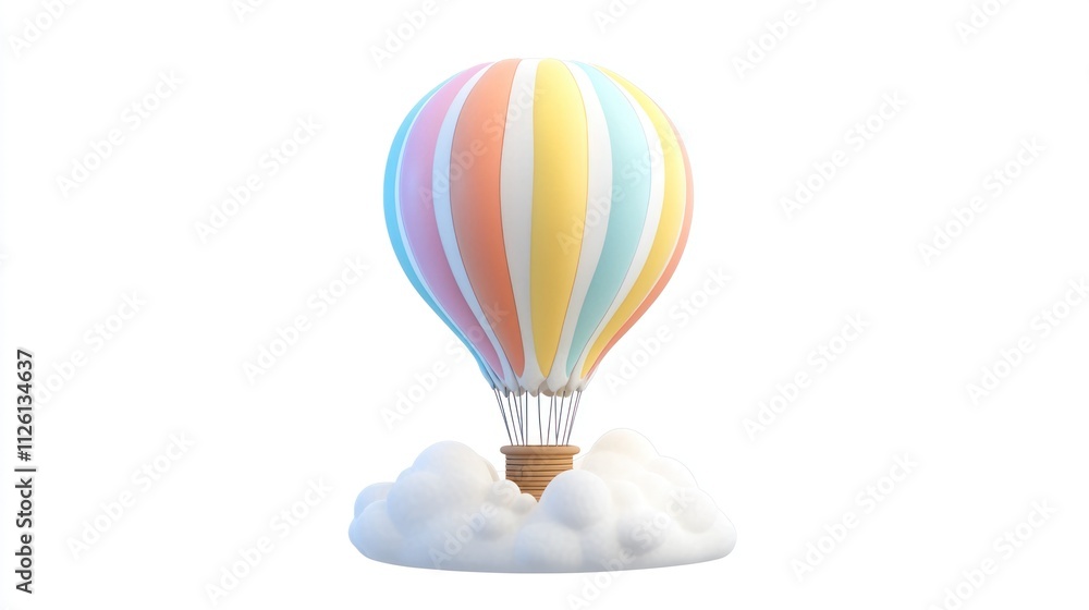 A colorful hot air balloon floating above fluffy clouds, symbolizing adventure and travel. A colorful hot air balloon floating above fluffy clouds, symbolizing adventure and travel.