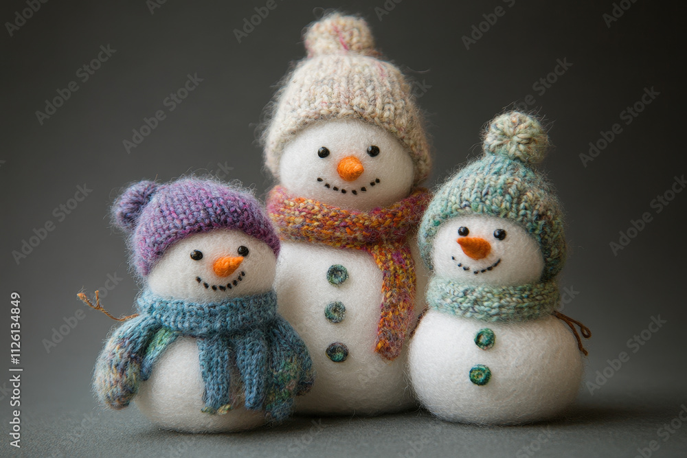 Family of Snowmen with Knitted Accessories Family of Snowmen with Knitted Accessories