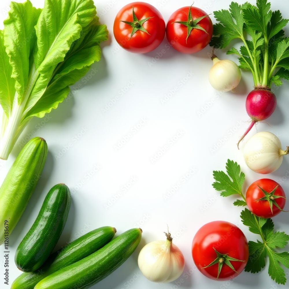 Fresh Vegetables on White Marble Table for Salad Preparation Fresh Vegetables on White Marble Table for Salad Preparation