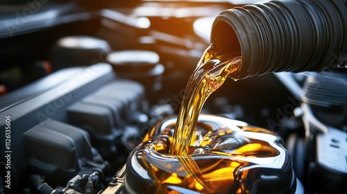 Engine Oil Pouring into Car Engine