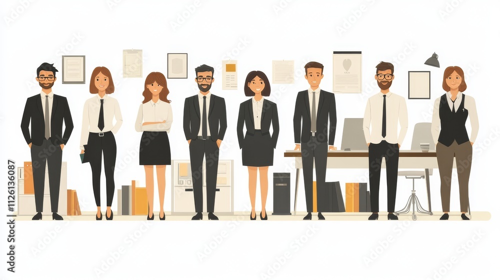 Professional Office Staff in Vector Design Illustration on White Background Professional Office Staff in Vector Design Illustration on White Background